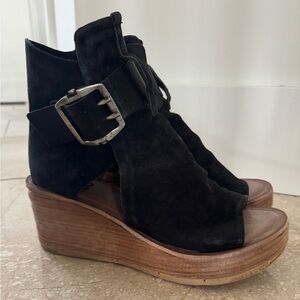 A.S.98 x Free People Naya Black Suede Leather Platform Wedge Sandals Size 40 EU